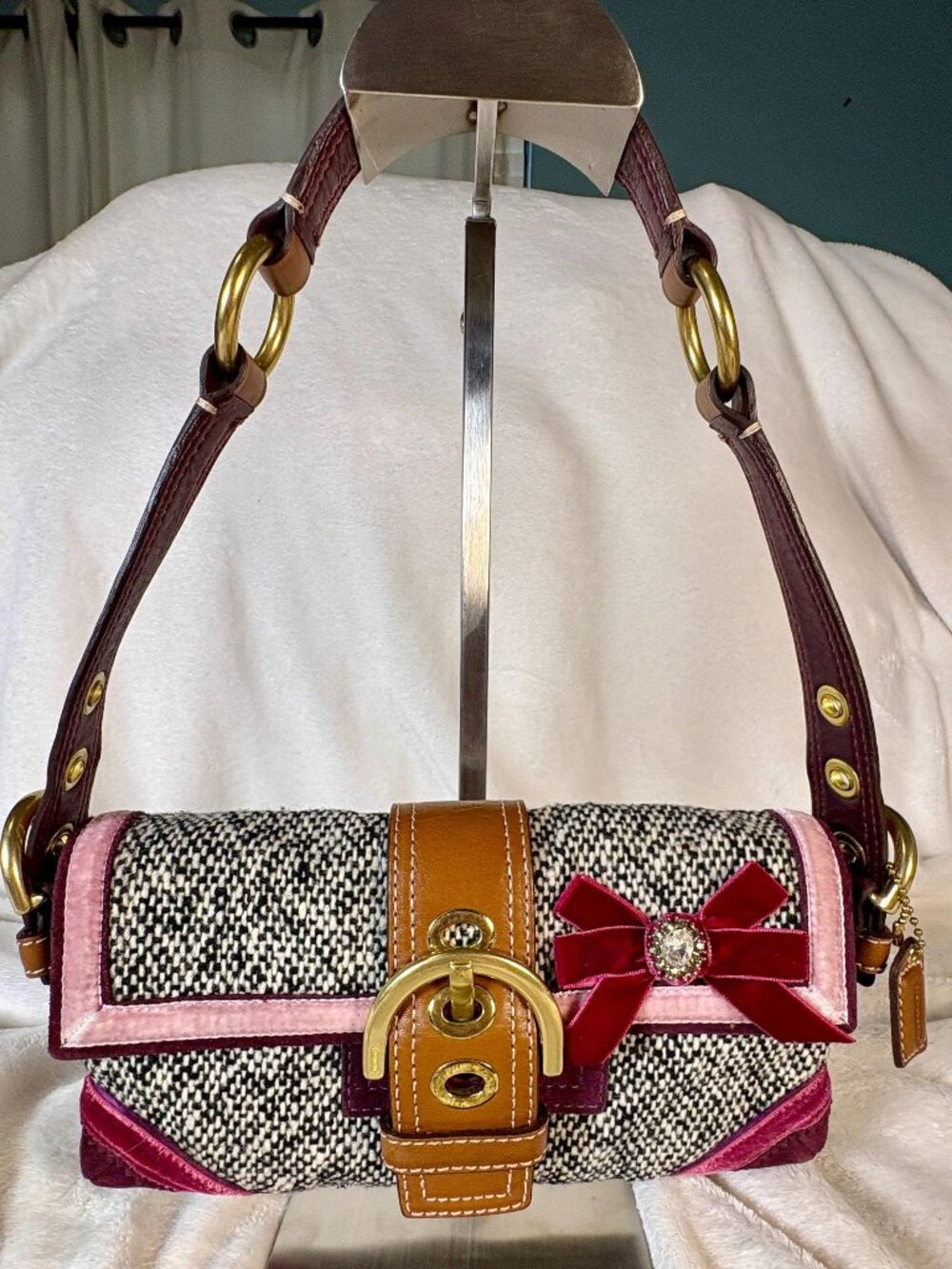 Coach Rare Y2K Vintage Tweed Soho Demi Flap Shoulder Bag